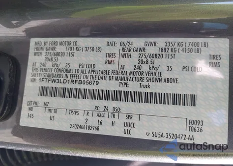 2024 Ford F-150 Xlt z USA, uszkodzony, nr VIN 1FTFW3LD1RFB05679